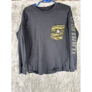 Carhartt Gray Long‎ Sleeve Pocket Tee Camo Chest Pocket Kids Boys Size 7 Shirt